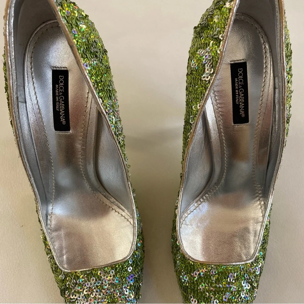 Dolce & Gabbana Green Sequins Embellishments Pointed Toe Pumps SZ 7/37 - Picture 5 of 9